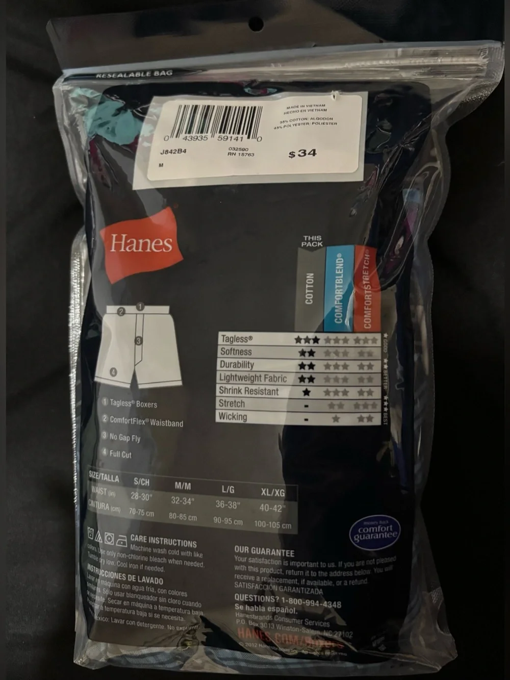 Men’s 4-pk HANES plaid boxer tag-less shorts-wicking cool fabric Med (32/34) NWT